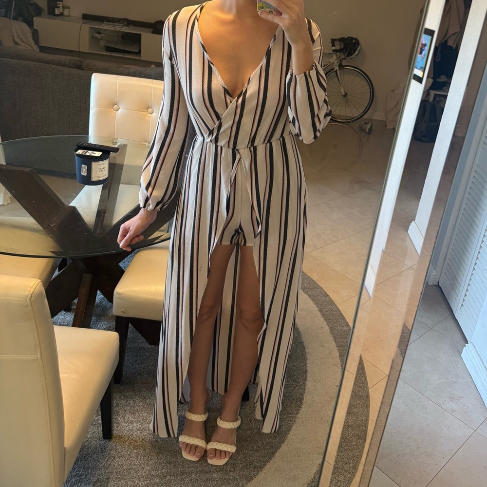 Striped Black White and Pink Maxi Dress